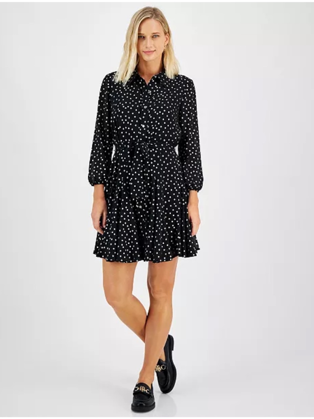 NWT Tommy Hilfiger Black with Gold Polka Dot Shirt Dress